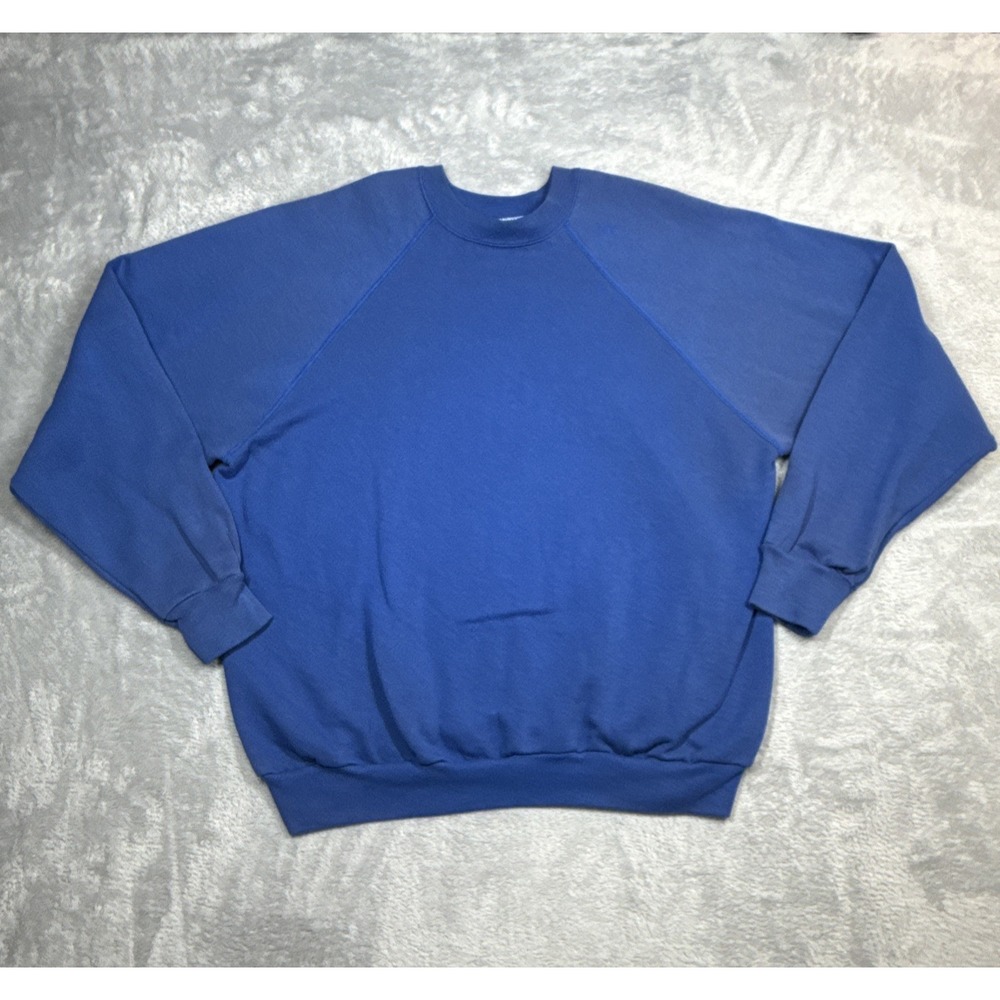 Vintage Tultex Sweatshirt Men XL Blue Blank Raglan Distressed Faded USA 90s